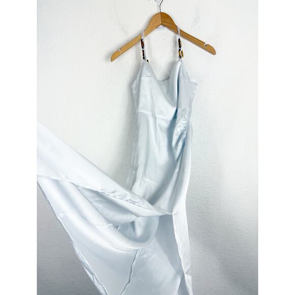 Zara Light Blue Chain Strap Satin Effect Midi Dress Size Medium Cocktail - Picture 11 of 14